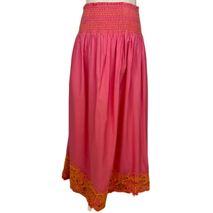 NWOT By Anthropologie Pink Maxi Skirt Smocked Cutwork-Hem Women's M